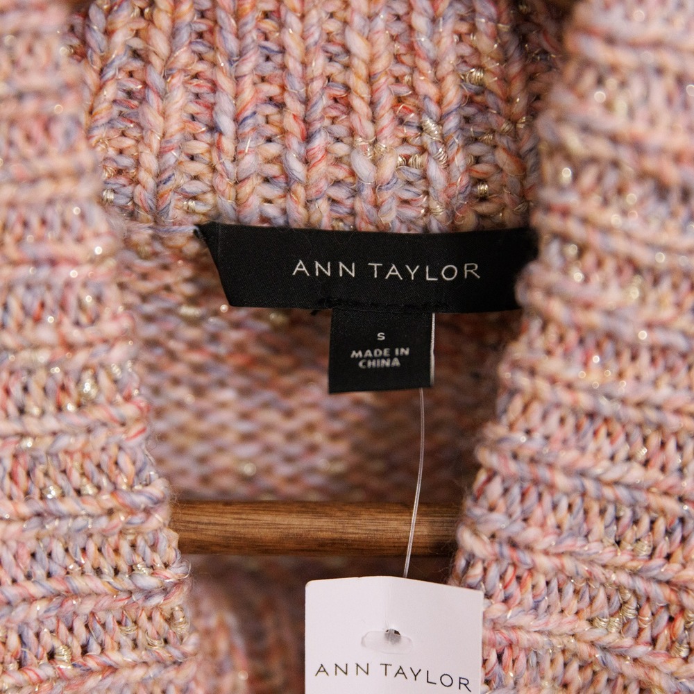 Ann Taylor Mock Neck Space Dye Sweater Pastel Pink Gold Shimmer Knit Small - Picture 3 of 7